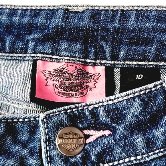 HARLEY-DAVIDSON ♡ Sweet Pink Accent Embellished Bling HARLEY Blue Jeans 10 - Picture 15 of 16